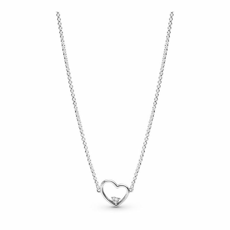 Pandora Asymmetric Heart Of Love Necklace - Sterling Silver/Silicone/Cubic Zirconia - Canada | UJ305